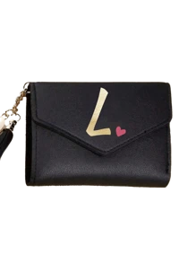 1pc Women's Folding Short Wallet, Black PU Leather Material, Printed With A-Z Letters And Pink Hearts, Cute Girl Coin Purse, Fashion Ladies Card Holder, Mini Tassel Wallet, Waterproof And Portable, Large Capacity, Can Hold Credit Cards, ID, Cash, Etc. - Black - View 18