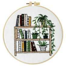 1pc Embroidery Kit, 20x20cm/7.9x7.9-Inch Bookshelf Plants, Handmade DIY Embroidery Kit, Suitable For Adults And Beginners, Includes Instructions, Printed Fabric, Embroidery Stretching, And Needlework