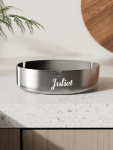 定制不锈钢烟灰缸，可激光雕刻个性化图案 - 复古圆形设计，适用于酒吧、酒店、咖啡馆、婚礼和派对 - 是企业品牌和创意礼品、圣诞礼品的理想之选 - 銀色煙灰缸 - 查看 5