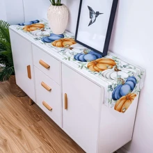 1pc/25pcs Pumpkin Table Runner Long Linen Table Runner, Thanksgiving Eucalyptus Leaves Burlap Table Setting Fall Decor Farmhouse Tabletop Dresser Scarves For Kitchen Dinner Party