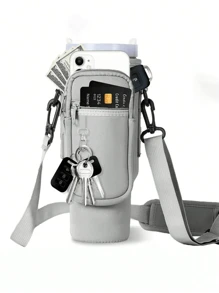 1 PIEZA Bolsa portátil para botella de agua, con bolsa para teléfono, compatible con botella de agua /Maeky de 40 onzas (aproximadamente 1134.0 ml), bolsa con asa, correa para el hombro ajustable, compatible con accesorios de la taza