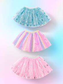 1 件女童芭蕾舞裙，3-6 岁，3/4 层网眼薄纱裙，雪花印花，公主裙，适合复活节、圣诞节、派对、生日、芭蕾舞、创意礼物 - 彩色 - 查看 7