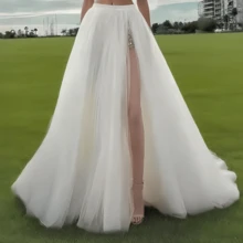 1pc 3-Layer Tulle Skirt, Side Slit, Elegant New High Waist Detachable Train Beach Dress, Suitable For Wedding/Party/Halloween, Lightweight Sheer, Ideal Women's Autumn Outfit