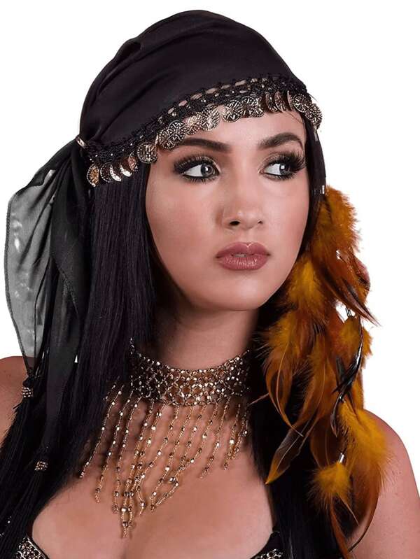 Belly Dance Accessories Coin Headband, Dance Performance Headpiece Hat