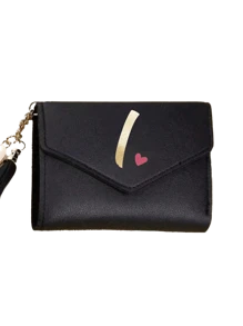 1pc Women's Folding Short Wallet, Black PU Leather Material, Printed With A-Z Letters And Pink Hearts, Cute Girl Coin Purse, Fashion Ladies Card Holder, Mini Tassel Wallet, Waterproof And Portable, Large Capacity, Can Hold Credit Cards, ID, Cash, Etc. - Black - View 30