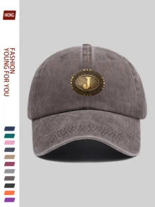 1 pieza Gorra de béisbol casual y de moda con letra "J", con gráfico metálico de estilo vintage del oeste, diseño ajustable ligero y duradero, transpirable para vacaciones, escuela, oficina, todas las estaciones, regalo ideal para parejas jóvenes, ciclismo al aire libre, deportes, calle, vacaciones, padres, fiesta, vuelta al cole, Día del Padre - A - Ver 14