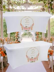 Customized Table Runner - Personalized Text Custom Table Runner, Polyester Fabric, Suitable For Wedding, Birthday, Anniversary And Event Tablecloth - White - View 3