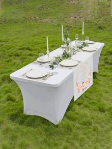 Customized Table Runner - Personalized Text Custom Table Runner, Polyester Fabric, Suitable For Wedding, Birthday, Anniversary And Event Tablecloth - White - View 2