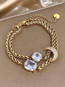 1 Vòng tay chuỗi thiên thể sang trọng dành cho nữ, mắt xích hai lớp bằng thép không gỉ mạ vàng 18K với mặt trăng lưỡi liềm và đá Cubic Zirconia cắt nhiều lớp, Quà tặng Ngày của Mẹ, Quà tặng giáo viên, Quà tặng tốt nghiệp, Trang sức xếp chồng bãi biển mùa hè Bohemia, Bộ trang sức nhiều lớp thanh lịch cho du lịch, ngày lễ, Phụ kiện tiệc tùng hàng ngày, Trang sức vàng cho nữ - Nhiều màu - Xem 9
