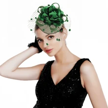 Elegant Floral Bridal Wedding Charming Headpiece Party Stage Hair Accessory Hat Organza Veil Decor Hat, Green, Tiny Hats, Derby Hat, Mini Fascinator, Mini Top Hat , Mini Cap, Rave Accessories