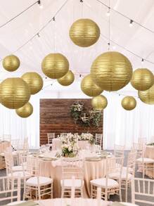 5pcs Gold Paper Lanterns Set, Easy-To-Hang 6", 8", 10" Round Chinese Paper Lanterns For Bridal Showers, Anniversaries & Celebrations, Indoor/Outdoor Decoration