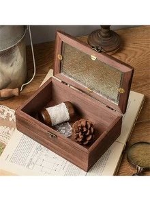 1pc Elegant Wooden Vintage Cabinet Featuring Glass Door Panel And Drawer For Stylish Cosmetics And Miscellaneous Storage, Perfect For Valentine's Day Gifts, Home Decor, And Organizing Essentials For The Festive Season, Ideal For Christmas, Thanksgiving, And New Year Celebrations - Coffee Brown - View 3