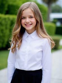 Young Girl Classic Casual School Style White Long Sleeve Shirt, Suitable For Formal Events, Gatherings, Performances - White - View 3