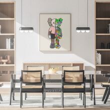 Framed 1pc Frame  Kaw Art Poster - Vibrant Cartoon-Style Canvas Wall Art,Perfect For Bedroom Decor & Gift For Friends, Minimalist Beige Background With Colorful Accessorie