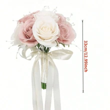 Ramo de novia artificial, ramo de dama de honor de rosas falsas hecho a mano, decoración central para la recepción de boda