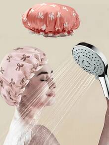 1er-Pack Doppelschicht wasserdichte Duschhaube, Duschhaarmütze mit Schleifenmuster, Haushaltskopfbedeckung gegen Küchenrauch, Haarmütze, Reise-Urlaubsartikel, Haarschmuck für Frauen, Haare, Reise, Haarprodukte, Haarwerkzeuge, Harzeug, Friseur, Friseurzubehör, Friseursalon, Friseurausrüstung