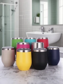 Cốc cà phê giữ nhiệt 350ml/12oz, cốc đáy cong bằng thép không gỉ, cốc đựng đồ uống đa năng dùng trong gia đình, bình nước giữ nhiệt nhiều lớp chống rò rỉ với tay cầm và nắp hình quả trứng. - Nhiều màu - Xem 4