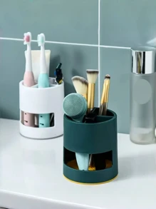 1 pièce Support de brosse à dents de salle de bain, boîte de rangement de salle de bain indépendante pour le comptoir, support de rangement multifonctionnel pour brosse à dents et dentifrice, support pour pinceaux de maquillage et rasoir, accessoires de salle de bain, décoration de salle de bain, décoration d'automne, retour à l'école