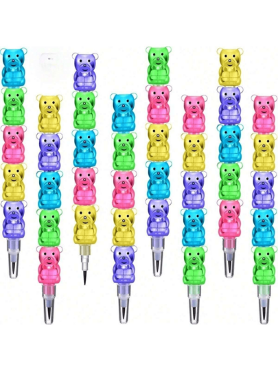 1 Stück stapelbarer Bleistift, stapelbarer Kunststoff-Bären-Druckbleistift, stapelbare bunte Bleistifte als Partyfavors, Geburtstagsparty Zubehör, Schul-Unterhaltungsausrüstung, Rückkehr zur Schule
