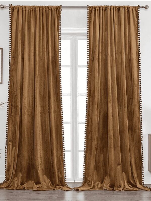 1pc Rod Pocket Italian Velvet Luxurious Vintage Solid Color Curtain For Living Room, Bedroom, Balcony