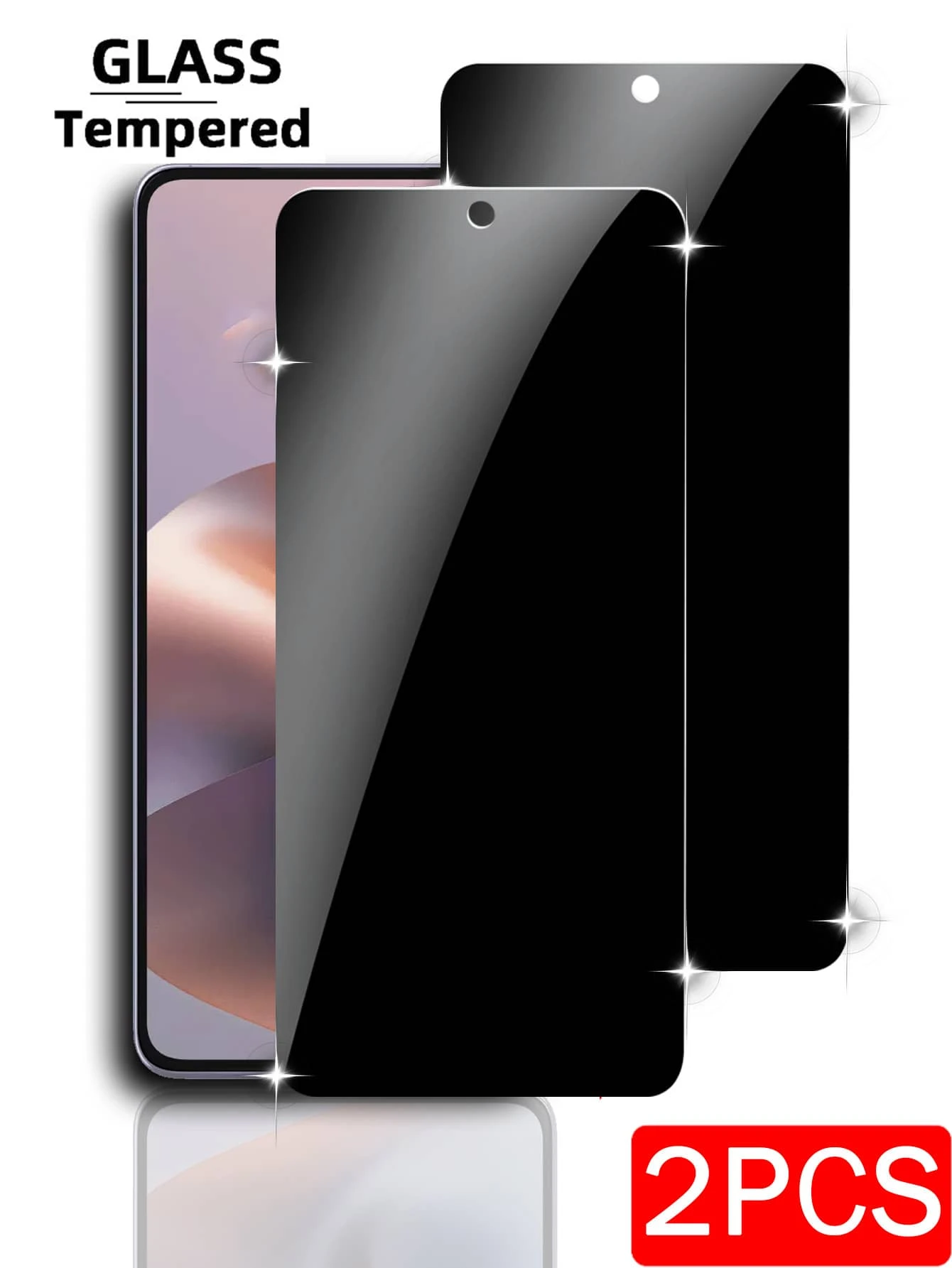 2 件钢化玻璃屏幕保护膜，表面光滑，高硬度，安装无气泡，隐私保护屏幕保护必需品，适用于日常防护、办公室、家庭隐私屏幕保护膜手机屏幕保护膜手机配件 - 黑色 - 查看 1