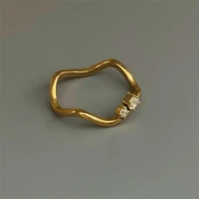 Aritio 1 件奢华 18K 镀金不锈钢锆石装饰单戒指，适合女性日常和婚礼佩戴，礼物 - 彩色 - 查看 5