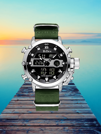 BIDEN 1 pieza Reloj de Hombre, Reloj Digital Deportivo Exterior con Luz LED de Calendario, Semana, Hora, Temporizador, Impermeable, Despertador Reloj Electrónico de Doble Pantalla 12/24 Horas