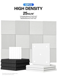 ODEK PRETTY 12 件 - 12x12x1/2 英寸声学处理墙板，适用于录音室、音乐室、游戏空间、播客、降噪和吸音材料 | 聚酯楔形吸音泡沫 | 双面胶 - 彩色 - 查看 1