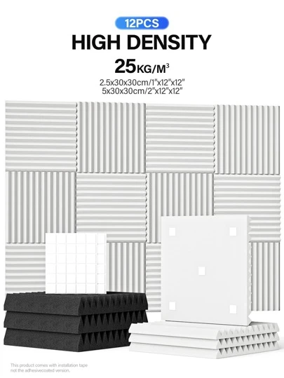 ODEK PRETTY 12 件 - 12x12x1/2 英寸声学处理墙板，适用于录音室、音乐室、游戏空间、播客、降噪和吸音材料 | 聚酯楔形吸音泡沫 | 双面胶