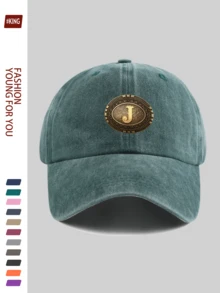 1 pieza Gorra de béisbol casual y de moda con letra "J", con gráfico metálico de estilo vintage del oeste, diseño ajustable ligero y duradero, transpirable para vacaciones, escuela, oficina, todas las estaciones, regalo ideal para parejas jóvenes, ciclismo al aire libre, deportes, calle, vacaciones, padres, fiesta, vuelta al cole, Día del Padre - A - Ver 10