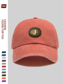 1 pieza Gorra de béisbol casual y de moda con letra "J", con gráfico metálico de estilo vintage del oeste, diseño ajustable ligero y duradero, transpirable para vacaciones, escuela, oficina, todas las estaciones, regalo ideal para parejas jóvenes, ciclismo al aire libre, deportes, calle, vacaciones, padres, fiesta, vuelta al cole, Día del Padre - A - Ver 16