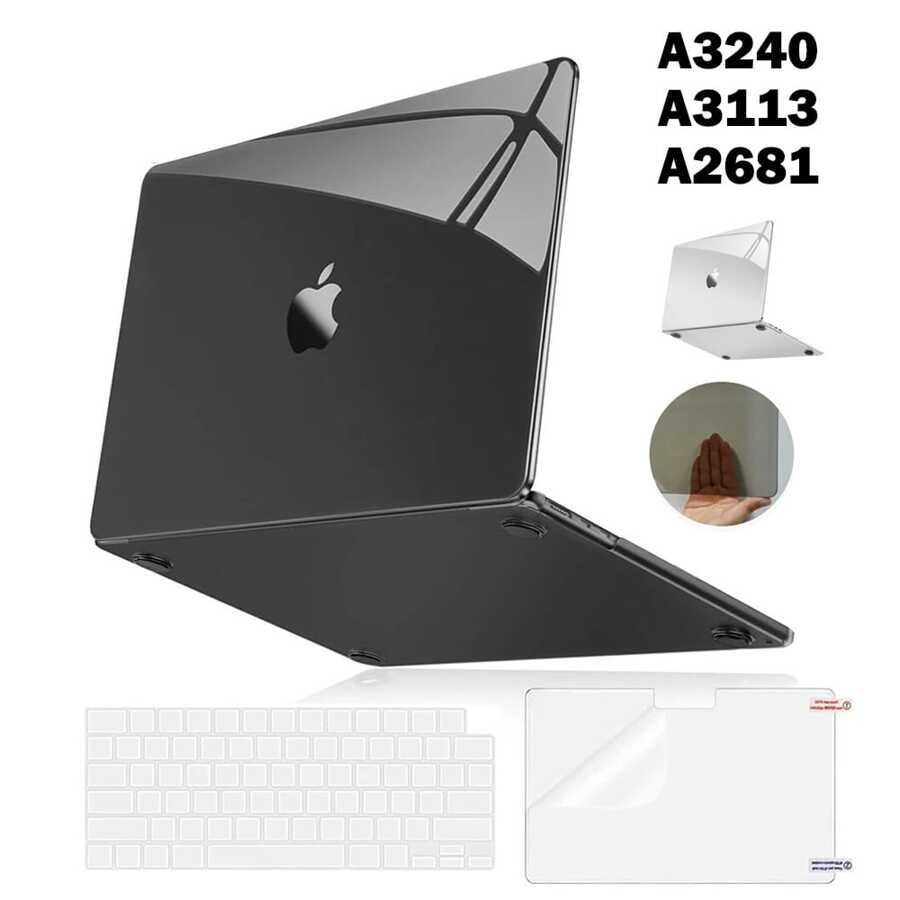 For MacBook Air 13.6" Case (2025-2022) [A3240 M4/ A3113 M3/ A2681 M2], Crystal Clear Plastic Hard Shell & Screen Protector & Keyboard Cover, Anti-Scratch Apple Laptop Protection Set - 水晶黑 - 查看 1