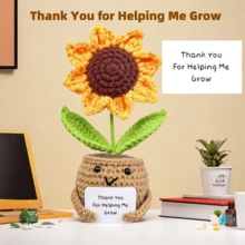 1 套（有趣的钩针向日葵带卡片 - 手工制作的房间装饰，送给妈妈的礼物，母亲节、圣诞节、祖母的生日礼物，假植物 - 彩色 - 查看 3