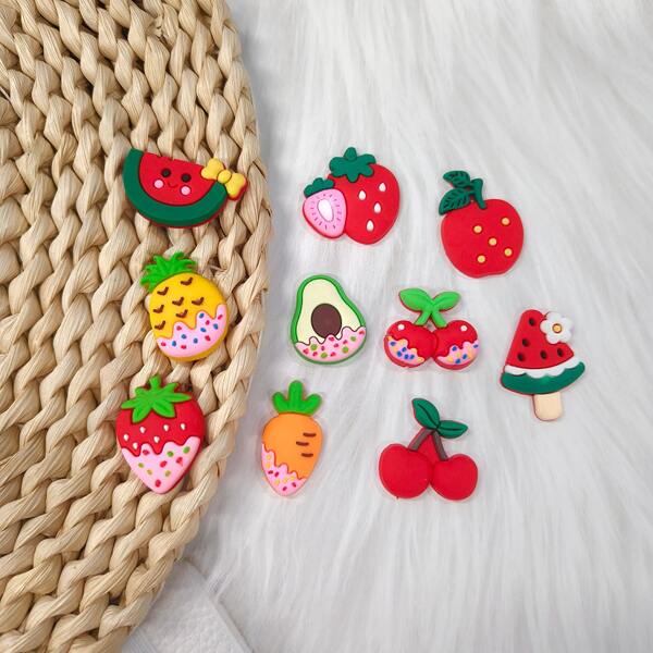 10 piezas de accesorios de zapatos con decoración de flores de fresa de dibujos animados, hebillas de PVC para sandalias - Regalos de dijes para zapatos