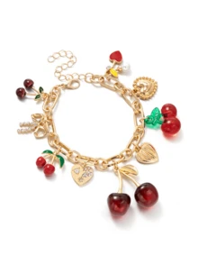 1 件可爱樱桃手链，简约百搭心形蝴蝶结流苏手链，适合节日、生日的优雅礼物 - 彩色 - 查看 5