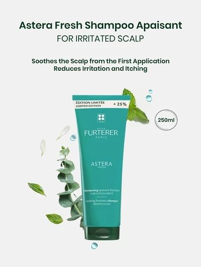 René Furterer ASTERA FRESH 舒缓清爽洗发水 250ml，蕴含薄荷和桉树油，温和清洁，呵护敏感头皮，舒缓刺激，缓解头皮不适，瞬间清爽秀发，控油，尤其适合细软扁塌发质。