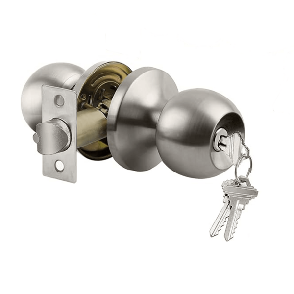 Cerradura de bola con llave para puerta de entrada (1 o 2 unidades), de acero inoxidable, níquel cepillado, con una sola llave, para exterior e interior, lado derecho e izquierdo, dormitorio y baño (plateado/negro)