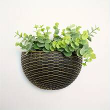 1pc Modern Plastic Wall-Mounted Planter - Rattan Half-Round Hanging Flower Pot, No Drill Decor Planter, Suitable For Indoor/Outdoor Garden, Hydroponic Container