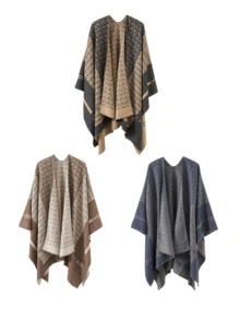 1 件男士围巾披肩，温暖时尚链条几何图案，舒适透气休闲保暖围巾披肩，秋冬 - 彩色 - 查看 6