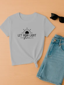 Women's Baby Look T-Shirt Let Your Light Shine Let Your Light Shine Personalized Phrases Various Colors 100% Cotton - 灰色 - 查看 2