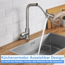 homefire Rubinetto da cucina nero, rubinetto da cucina - rubinetto estensibile per lavello con doccia, rubinetto da cucina girevole, miscelatore ad alta pressione per lavello da cucina, tubo flessibile da cucina a 360°, rubinetto da cucina opaco