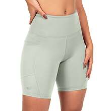 Women's Compression Shorts With Pockets For Running, Walking, Gym - Pistachio - View 3