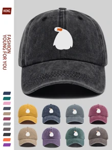 1pc Funny Tilted Cartoon Duck Print Baseball Cap, Retro European And American Popular Duck Billed Hat, Adjustable Strap, , Street Hip Hop Cap, Comfortable Breathable Adjustable, Classic Black Trucker Hat, Suitable For Outdoor Sports, Picnic, Camping, Beach, Holidays, Birthdays, Ideal Gift For Family And Friends, Back To School, Halloween, Mother's Day, Father's Day, Independence Day, Carnival