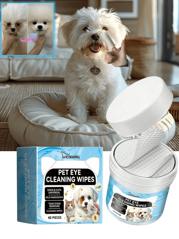 Lingettes humides de nettoyage des yeux pour animaux de compagnie, nettoyage doux pour les yeux des chats et des chiens et les taches de larmes