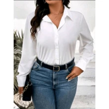 Women's Formal Shirt Long Sleeve Striped Blouse With Buttons Tendecia 2025 - ÁO SƠ MI TRƠN MỘT MÀU TRẮNG - Xem 2
