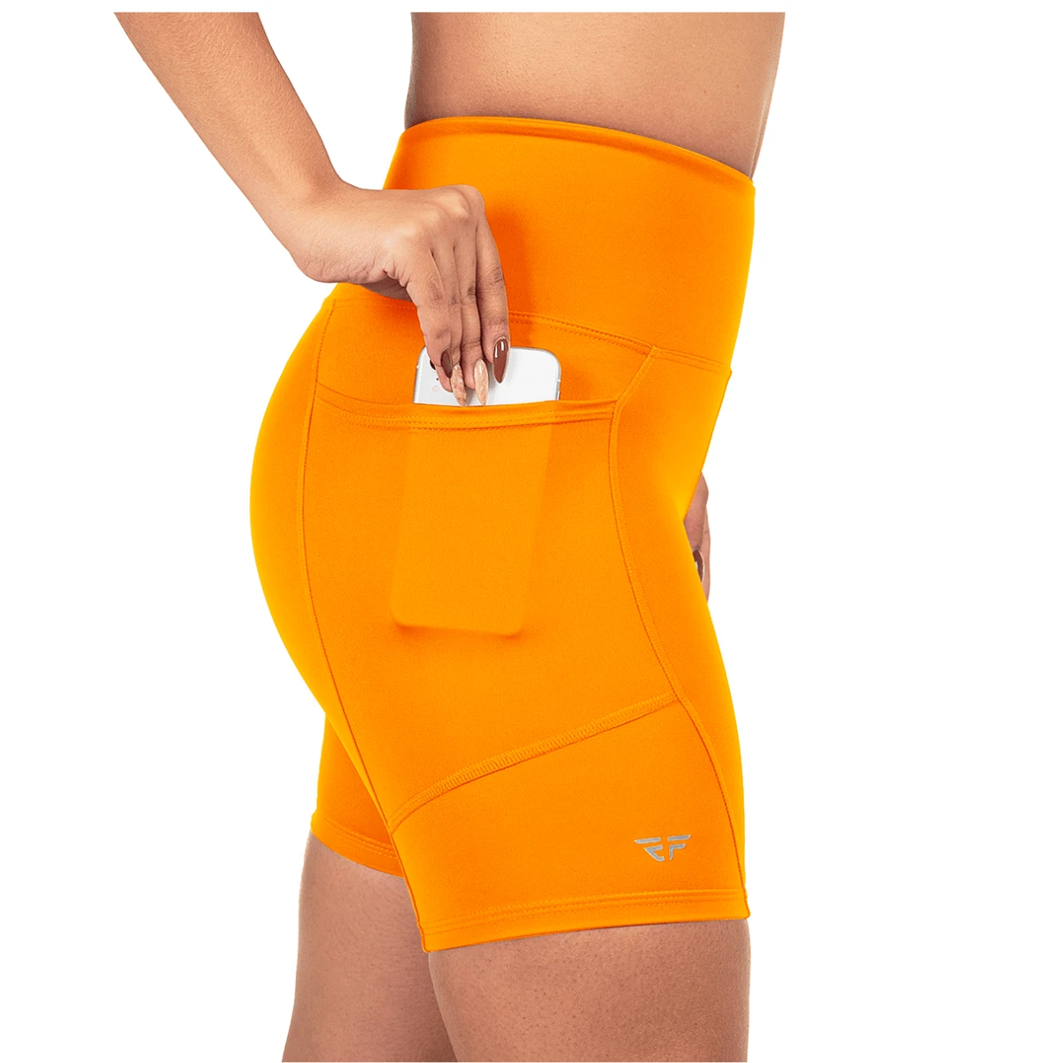 Women's Compression Shorts With Pockets For Running, Walking, Gym - Orange - View 1