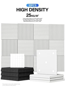 ODEK PRETTY 12 件 - 12x12x1/2 英寸声学处理墙板，适用于录音室、音乐室、游戏空间、播客、降噪和吸音材料 | 聚酯楔形吸音泡沫 | 双面胶 - 彩色 - 查看 2