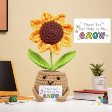 1 套（有趣的钩针向日葵带卡片 - 手工制作的房间装饰，送给妈妈的礼物，母亲节、圣诞节、祖母的生日礼物，假植物 - 彩色 - 查看 10