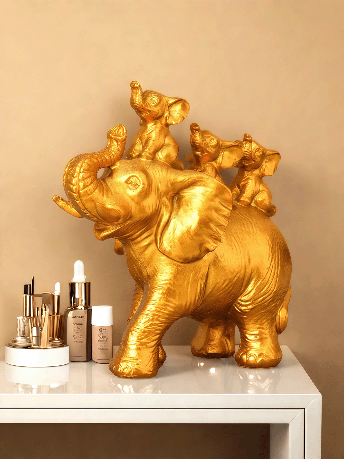 1pc Gold Elephant Statue Figurine, Symbolizing Good Luck, Health And Strength. Ideal Gift For Women, Mothers. As A Decorative Piece, It Makes A Great Gift For Christmas, Valentine's Day, New Year And Other Holidays. Gift For Friends. - Multicolor - View 1