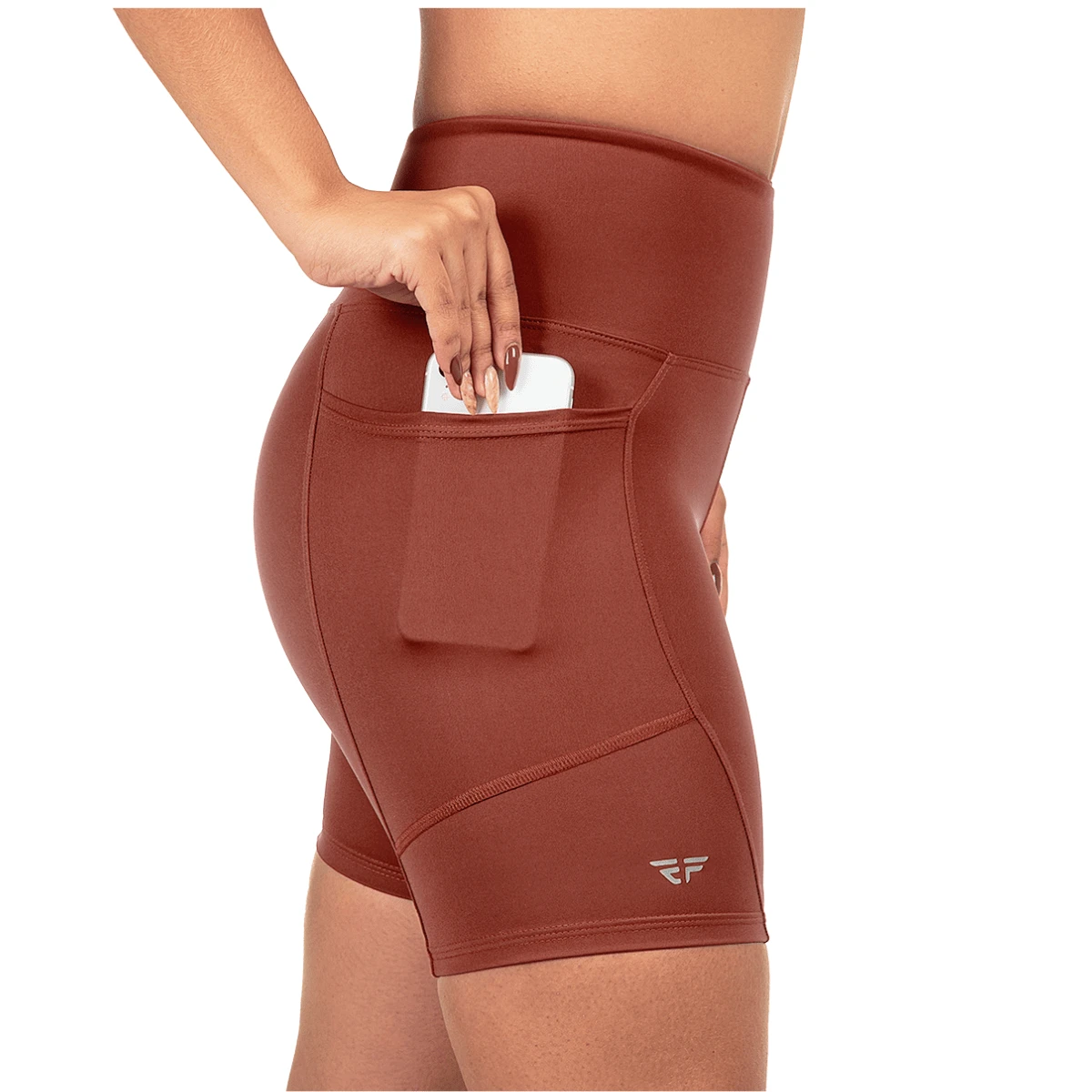 Women's Compression Shorts With Pockets For Running, Walking, Gym - Chocolate Brown - View 1